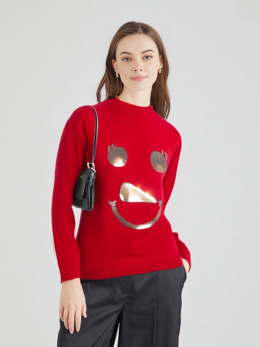 Foute Kersttrui / Sweater Dames met Glitter | Olaf | Rood | Maat M